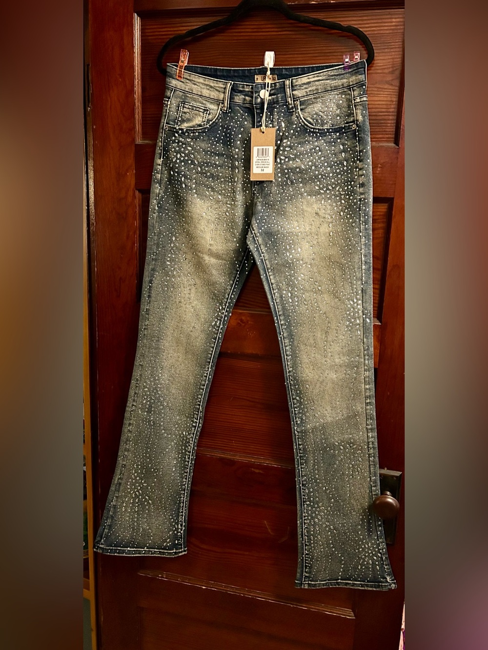 Uncle Ralph Rhinestone Embellished Medium Wash Jeans Size 32 NWT